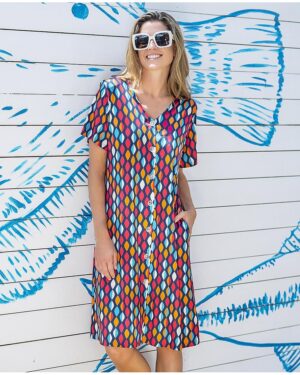 Vestido manga corta rombros bicolor abierto de Vania
