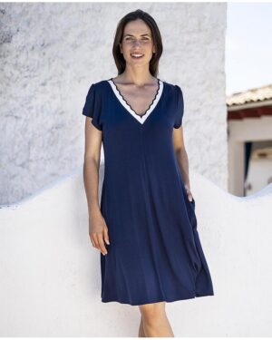 Vestido manga corta escote blanco ondas de Vania