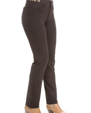 Pantalón en color chocolate con cinturilla estampada animal print de Waltron